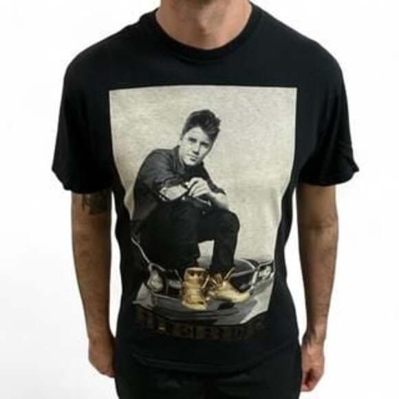 Young Justin Bieber Concert Tour Graphic T-Shirt Delta Black Large - Picture 1 of 8